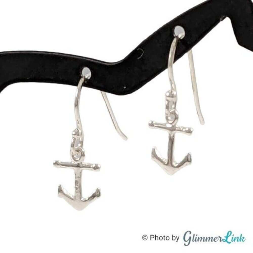 925 Sterling Silver Anchor Dangle Earrings Nautical Minimalist